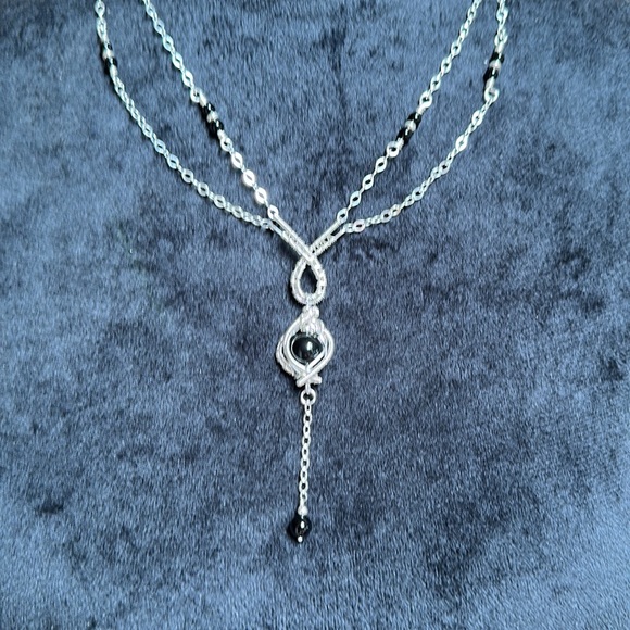 Black Onyx Sterling Silver Necklace-Unique Handcrafted Onyx Sterling Necklace - Picture 9 of 10